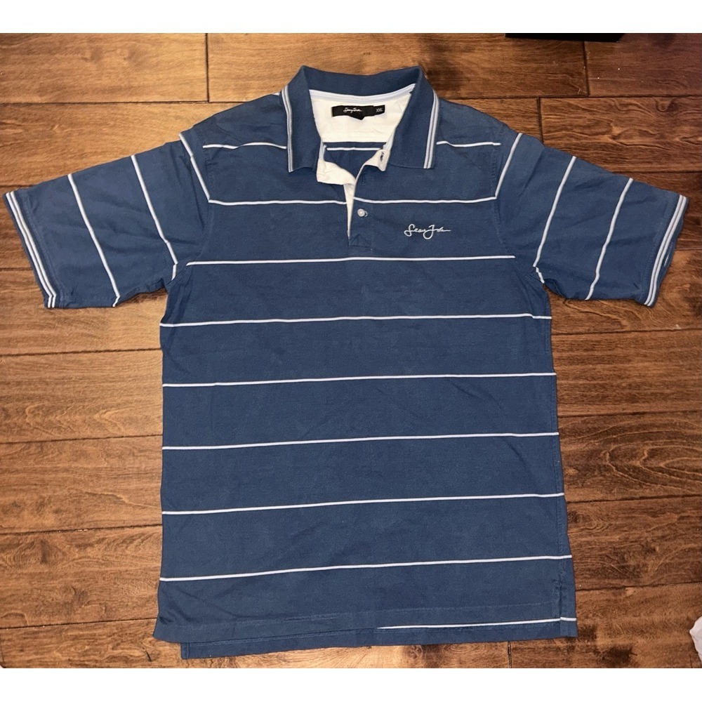 Sean John Mens Vintage Y2K Polo Shirt XXL Blue Stripe Hip Hop Golf Used‎
